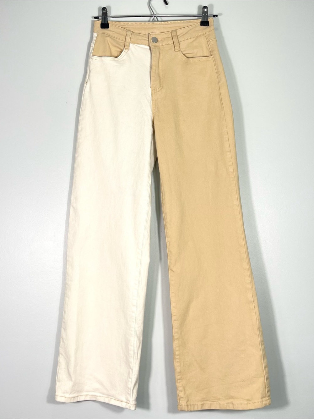 12TH TRIBE Women's Ivory Tan Colorblock Jeans Pants Stretch Size X-Small